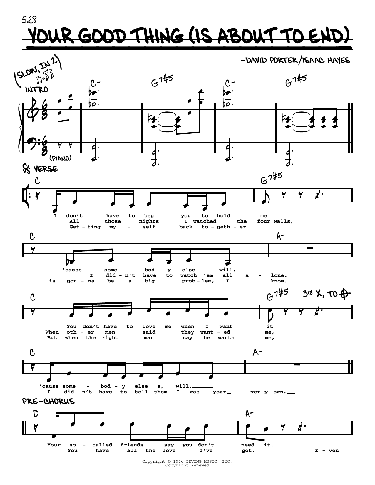 Lou Rawls Your Good Thing (Is About To End) Sheet Music Notes & Chords for Real Book – Melody & Chords - Download or Print PDF