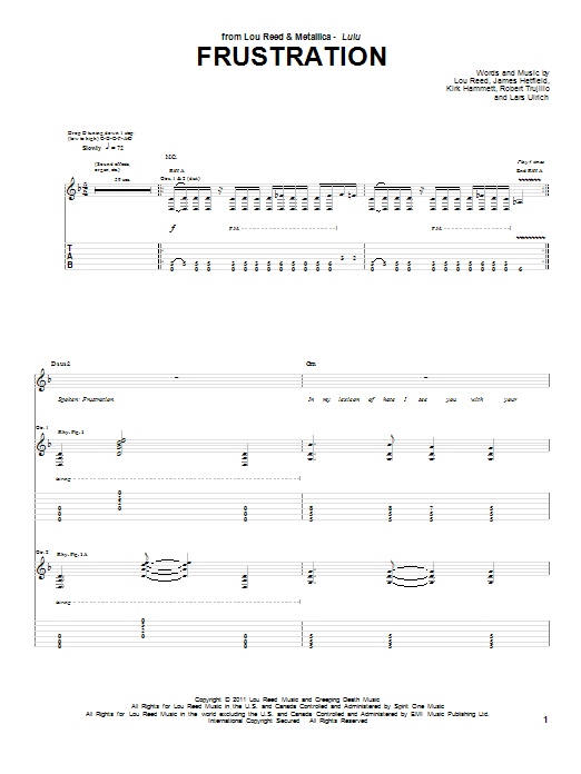 Lou Reed & Metallica Frustration Sheet Music Notes & Chords for Guitar Tab - Download or Print PDF