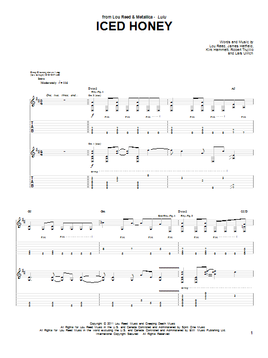 Lou Reed & Metallica Iced Honey Sheet Music Notes & Chords for Guitar Tab - Download or Print PDF