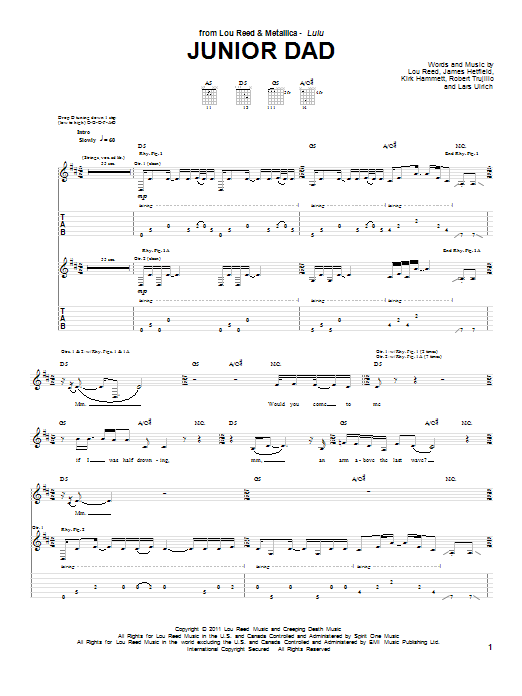 Lou Reed & Metallica Junior Dad Sheet Music Notes & Chords for Guitar Tab - Download or Print PDF