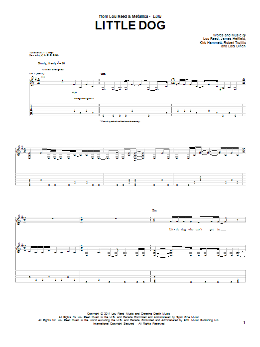 Lou Reed & Metallica Little Dog Sheet Music Notes & Chords for Guitar Tab - Download or Print PDF