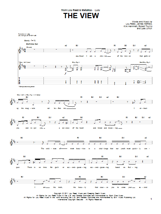 Lou Reed & Metallica The View Sheet Music Notes & Chords for Guitar Tab - Download or Print PDF