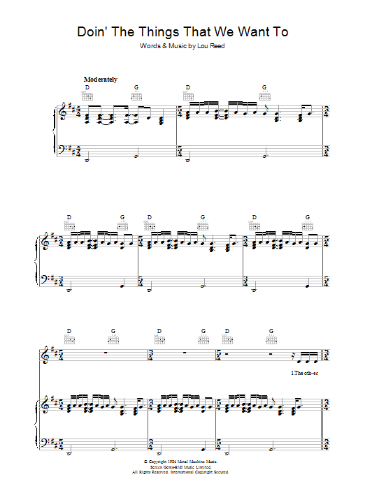 Lou Reed Doin' The Things That We Want To Sheet Music Notes & Chords for Piano, Vocal & Guitar - Download or Print PDF