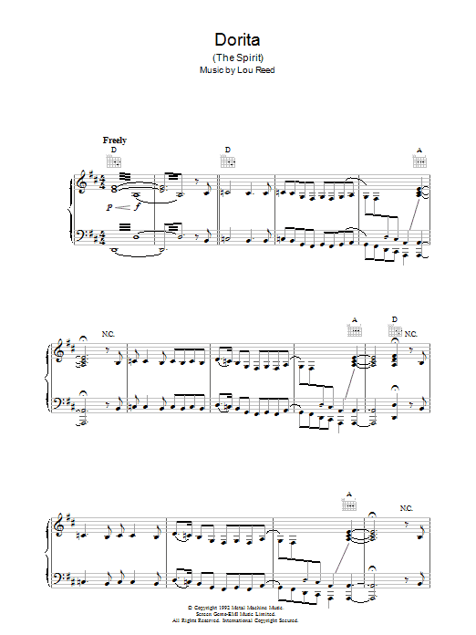 Lou Reed Dorita Sheet Music Notes & Chords for Piano - Download or Print PDF