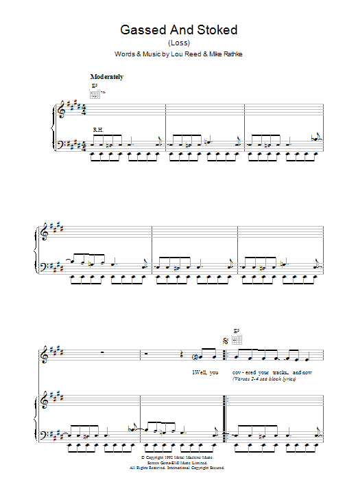 Lou Reed Gassed And Stoked Sheet Music Notes & Chords for Piano, Vocal & Guitar - Download or Print PDF