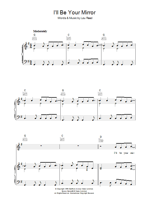 Lou Reed I'll Be Your Mirror Sheet Music Notes & Chords for Piano, Vocal & Guitar (Right-Hand Melody) - Download or Print PDF