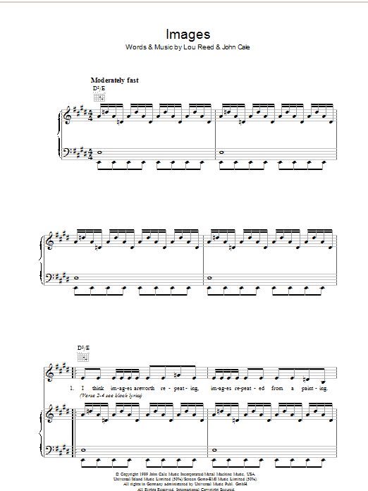 Lou Reed Images Sheet Music Notes & Chords for Piano, Vocal & Guitar - Download or Print PDF