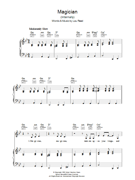 Lou Reed Magician Sheet Music Notes & Chords for Piano, Vocal & Guitar - Download or Print PDF