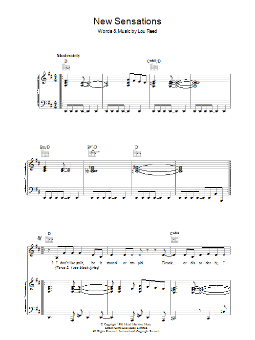 Lou Reed New Sensations Sheet Music Notes & Chords for Piano, Vocal & Guitar - Download or Print PDF