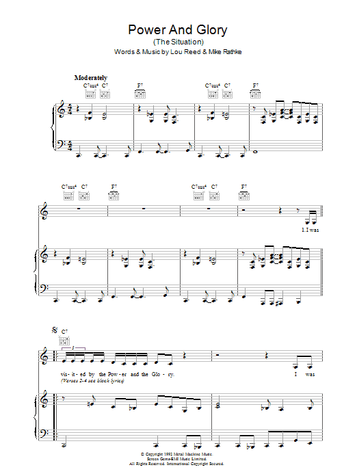 Lou Reed Power And Glory Sheet Music Notes & Chords for Piano, Vocal & Guitar - Download or Print PDF