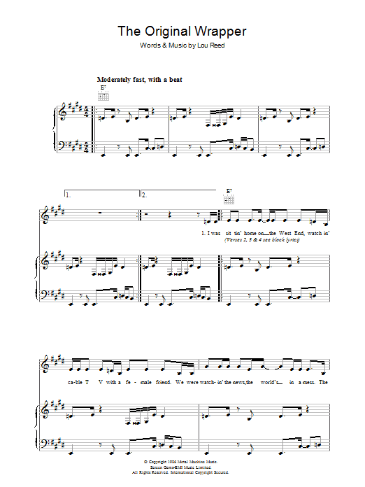 Lou Reed The Original Wrapper Sheet Music Notes & Chords for Piano, Vocal & Guitar - Download or Print PDF