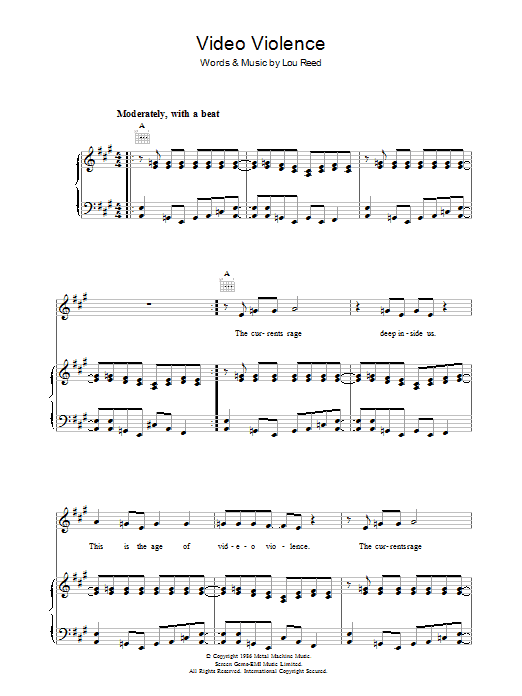 Lou Reed Video Violence Sheet Music Notes & Chords for Piano, Vocal & Guitar - Download or Print PDF