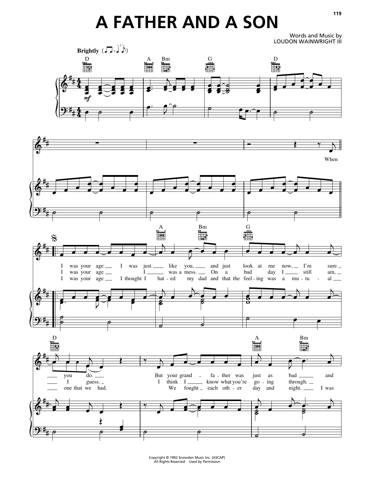 Loudon Wainwright III A Father And A Son Sheet Music Notes & Chords for Piano, Vocal & Guitar Chords (Right-Hand Melody) - Download or Print PDF