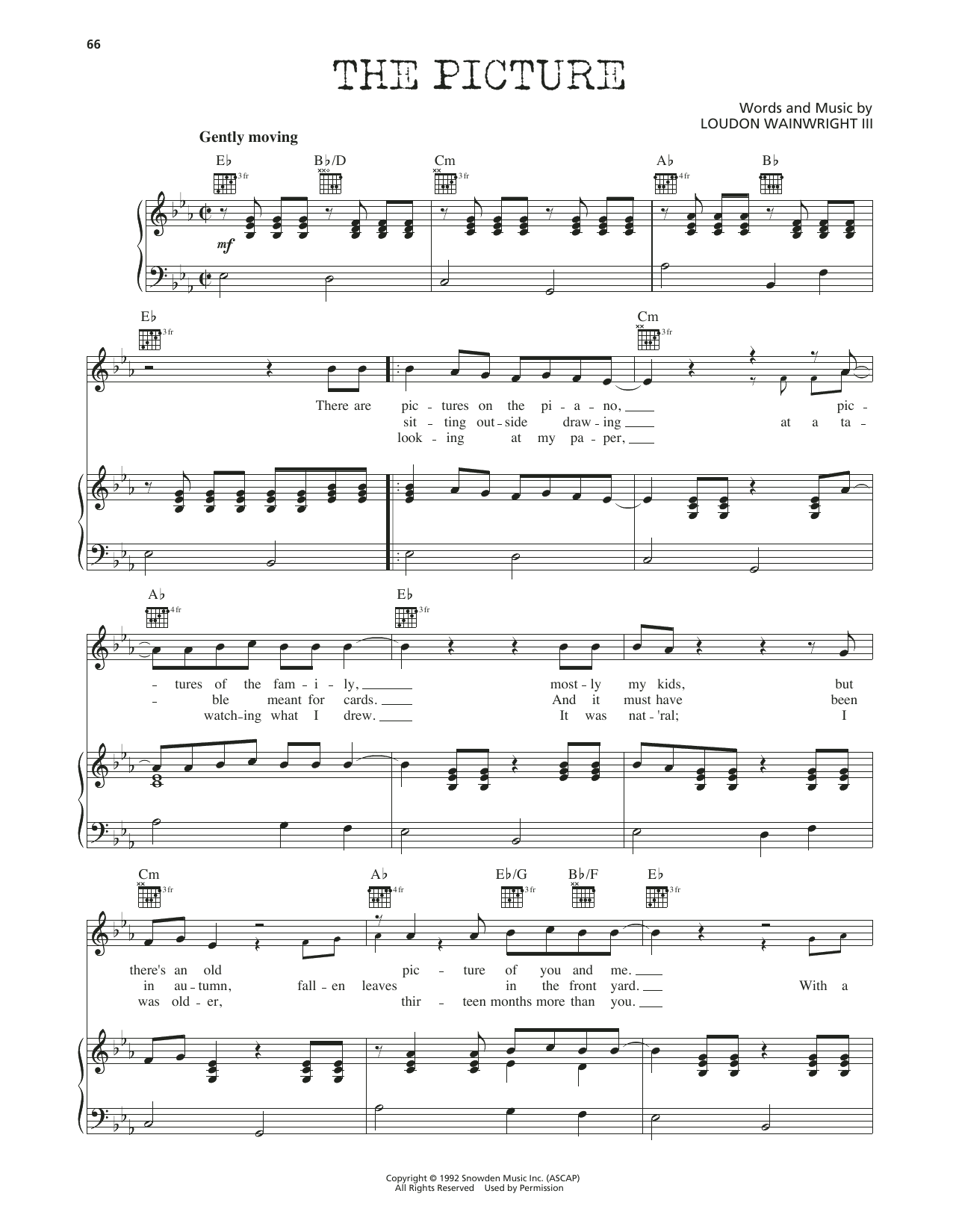 Loudon Wainwright III The Picture Sheet Music Notes & Chords for Piano, Vocal & Guitar Chords (Right-Hand Melody) - Download or Print PDF