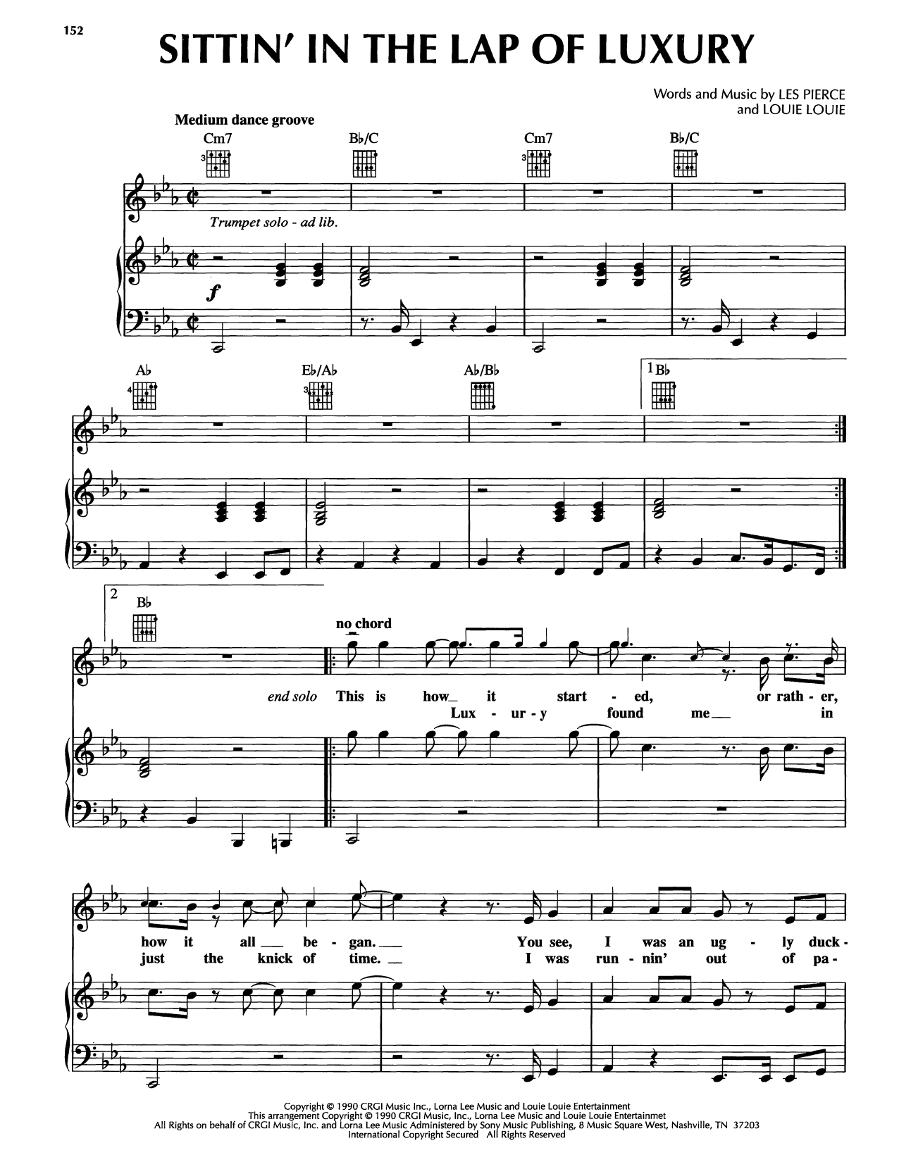 Louie Louie Sittin' In The Lap Of Luxury Sheet Music Notes & Chords for Piano, Vocal & Guitar Chords (Right-Hand Melody) - Download or Print PDF Louie Louie Sittin' In The Lap Of Luxury Sheet Music Notes & Chords for Piano, Vocal & Guitar Chords (Right-Hand Melody) - Download or Print PDF