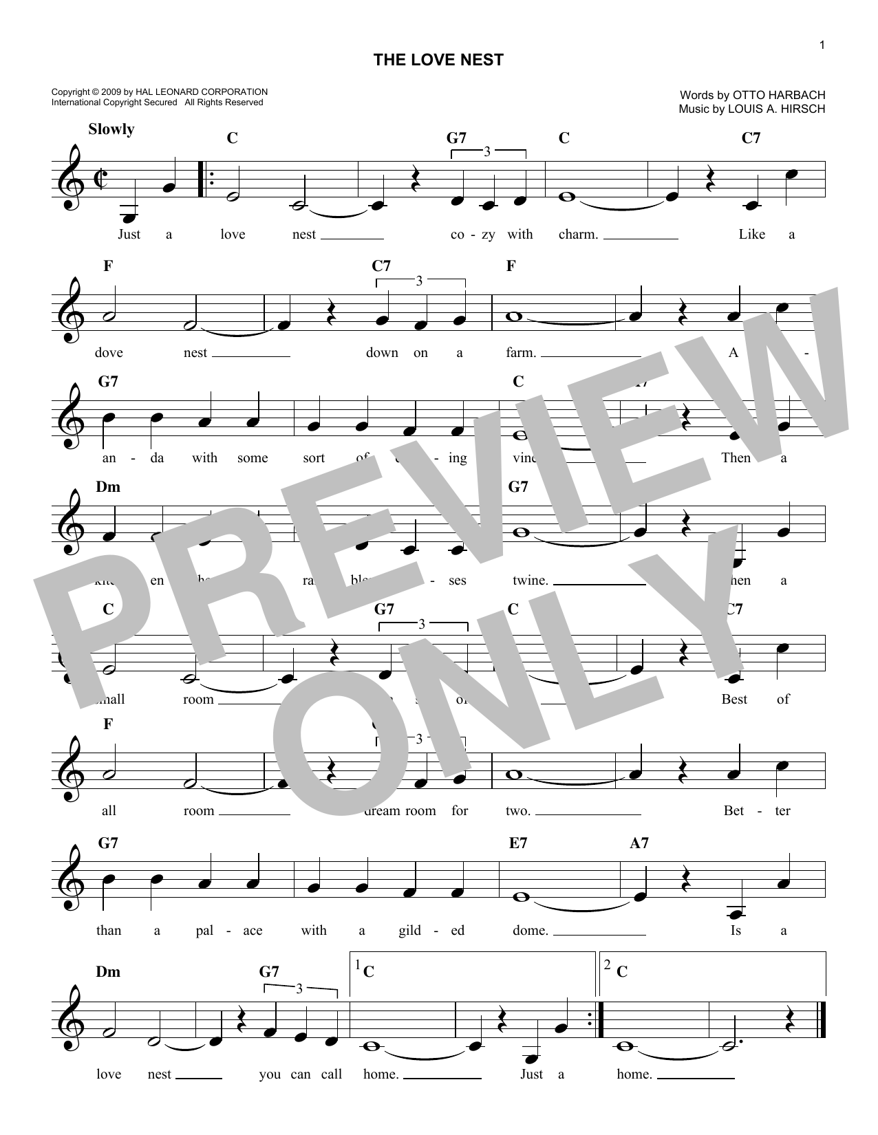 Louis A. Hirsch The Love Nest Sheet Music Notes & Chords for Melody Line, Lyrics & Chords - Download or Print PDF