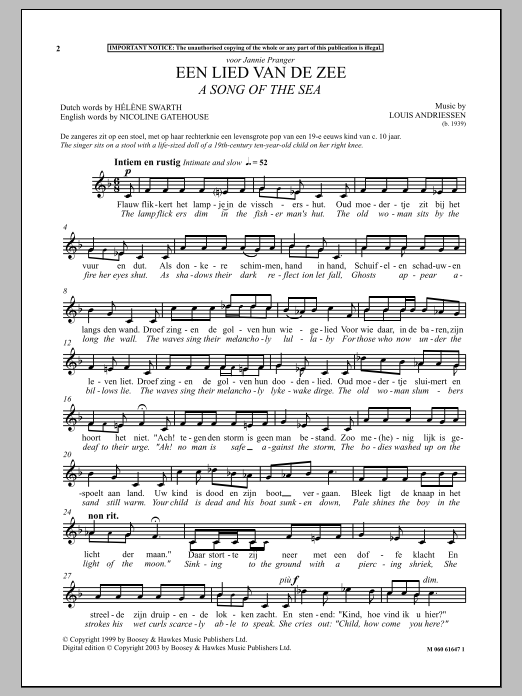 Louis Andriessen Een Lied Van De Zee (A Song Of The Sea) Sheet Music Notes & Chords for Voice - Download or Print PDF Louis Andriessen Een Lied Van De Zee (A Song Of The Sea) Sheet Music Notes & Chords for Voice - Download or Print PDF