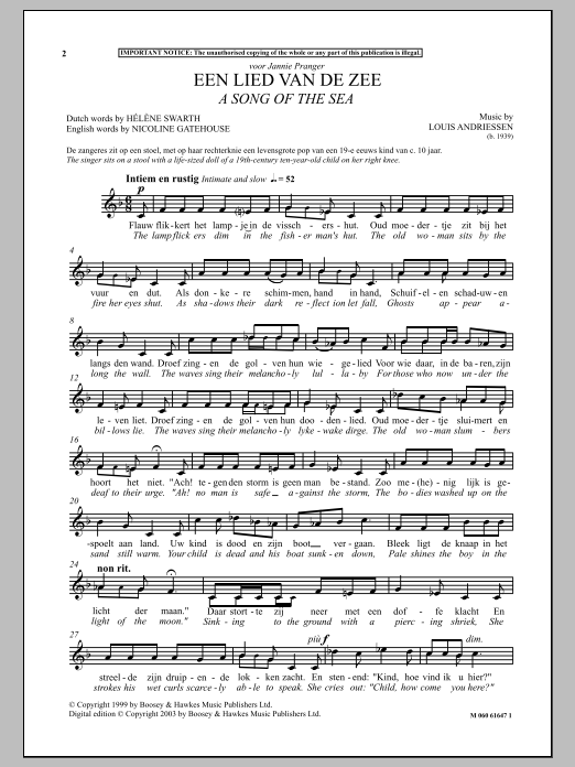Louis Andriessen Een Lied Van De Zee (A Song Of The Sea) Sheet Music Notes & Chords for Voice - Download or Print PDF