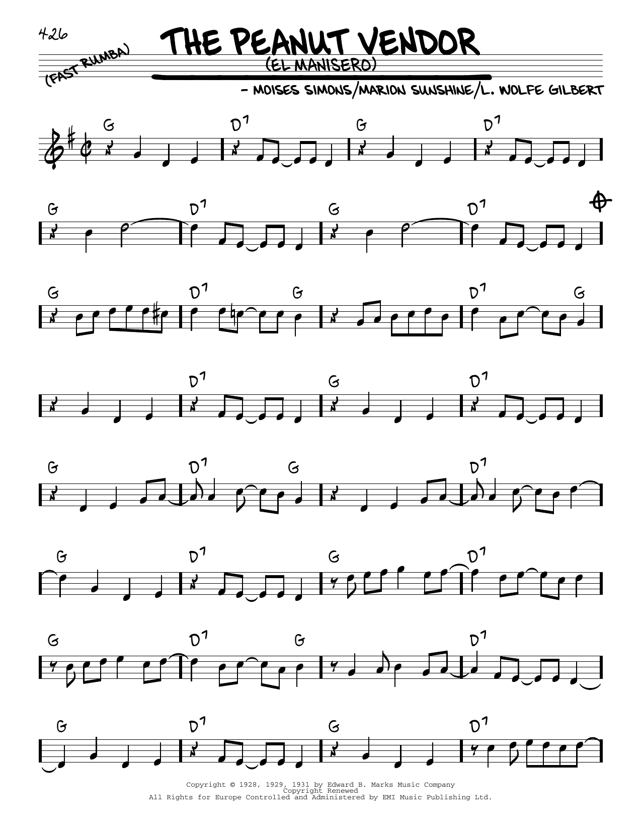 Louis Armstrong & His Orchestra The Peanut Vendor (El Manisero) Sheet Music Notes & Chords for Real Book – Melody & Chords - Download or Print PDF