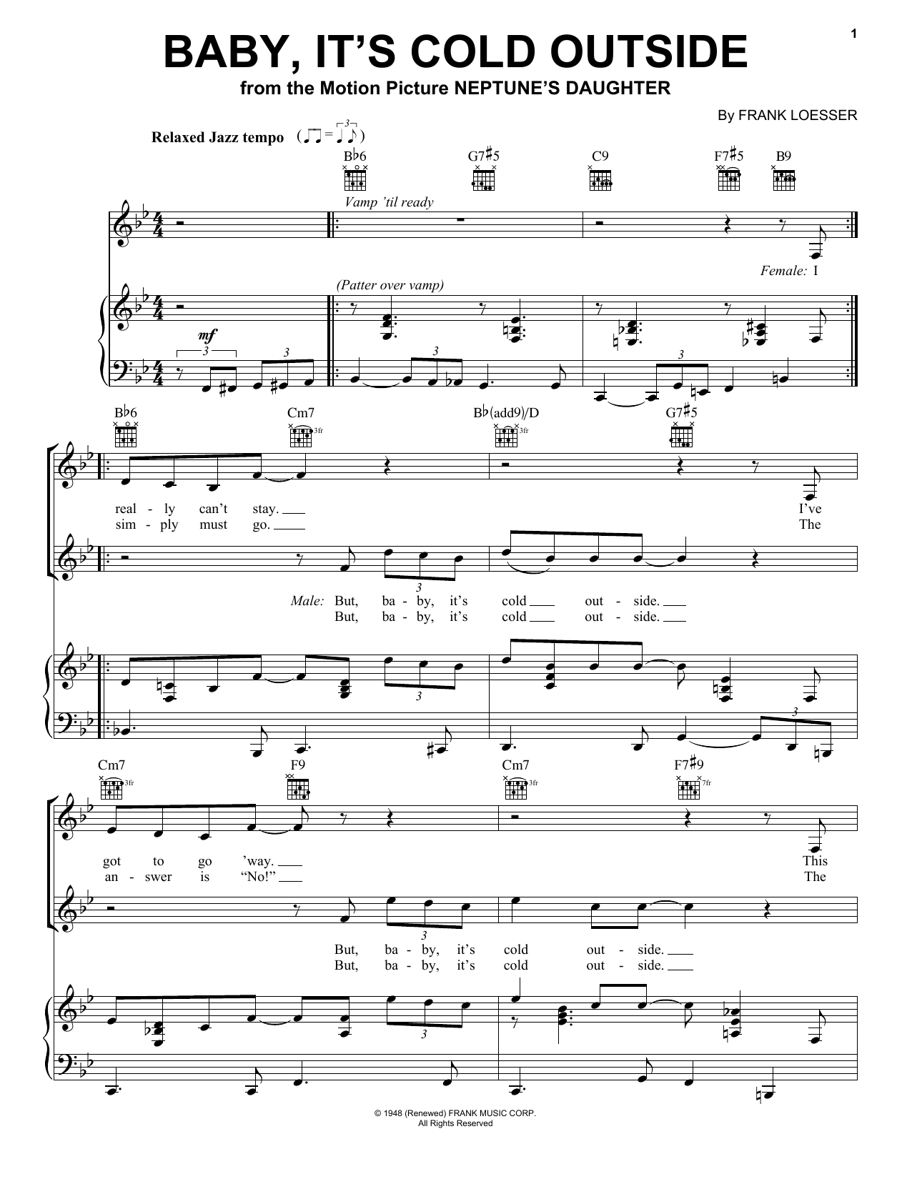 Louis Armstrong Baby, It's Cold Outside Sheet Music Notes & Chords for Piano, Vocal & Guitar (Right-Hand Melody) - Download or Print PDF