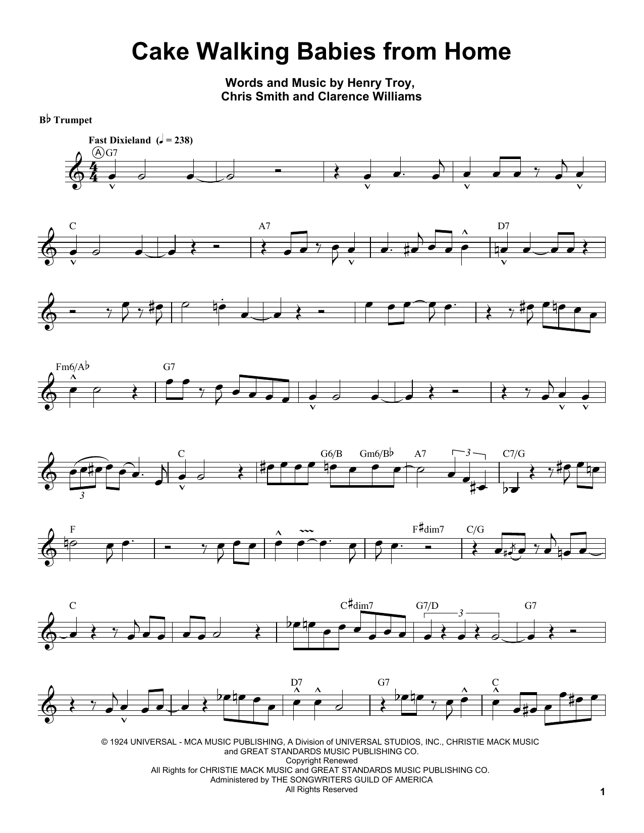 Louis Armstrong Cake Walking Babies From Home Sheet Music Notes & Chords for Trumpet Transcription - Download or Print PDF