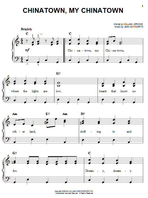 Louis Armstrong Chinatown, My Chinatown Sheet Music Notes & Chords for Easy Piano - Download or Print PDF