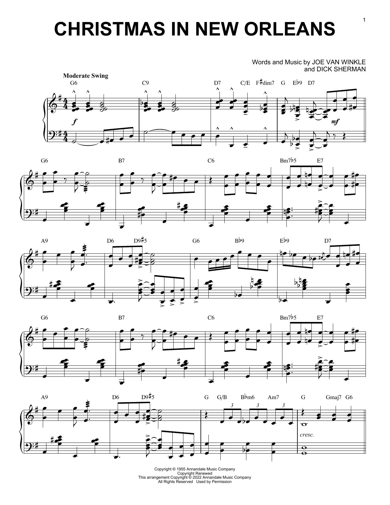 Louis Armstrong Christmas In New Orleans (arr. Brent Edstrom) Sheet Music Notes & Chords for Piano Solo - Download or Print PDF