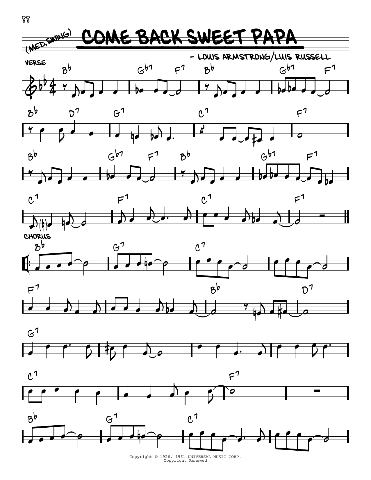 Louis Armstrong Come Back Sweet Papa (arr. Robert Rawlins) Sheet Music Notes & Chords for Real Book – Melody, Lyrics & Chords - Download or Print PDF