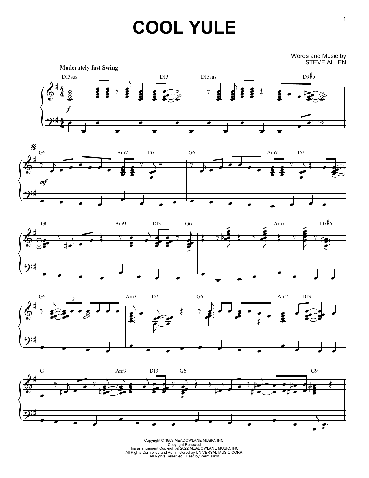 Louis Armstrong Cool Yule (arr. Brent Edstrom) Sheet Music Notes & Chords for Piano Solo - Download or Print PDF