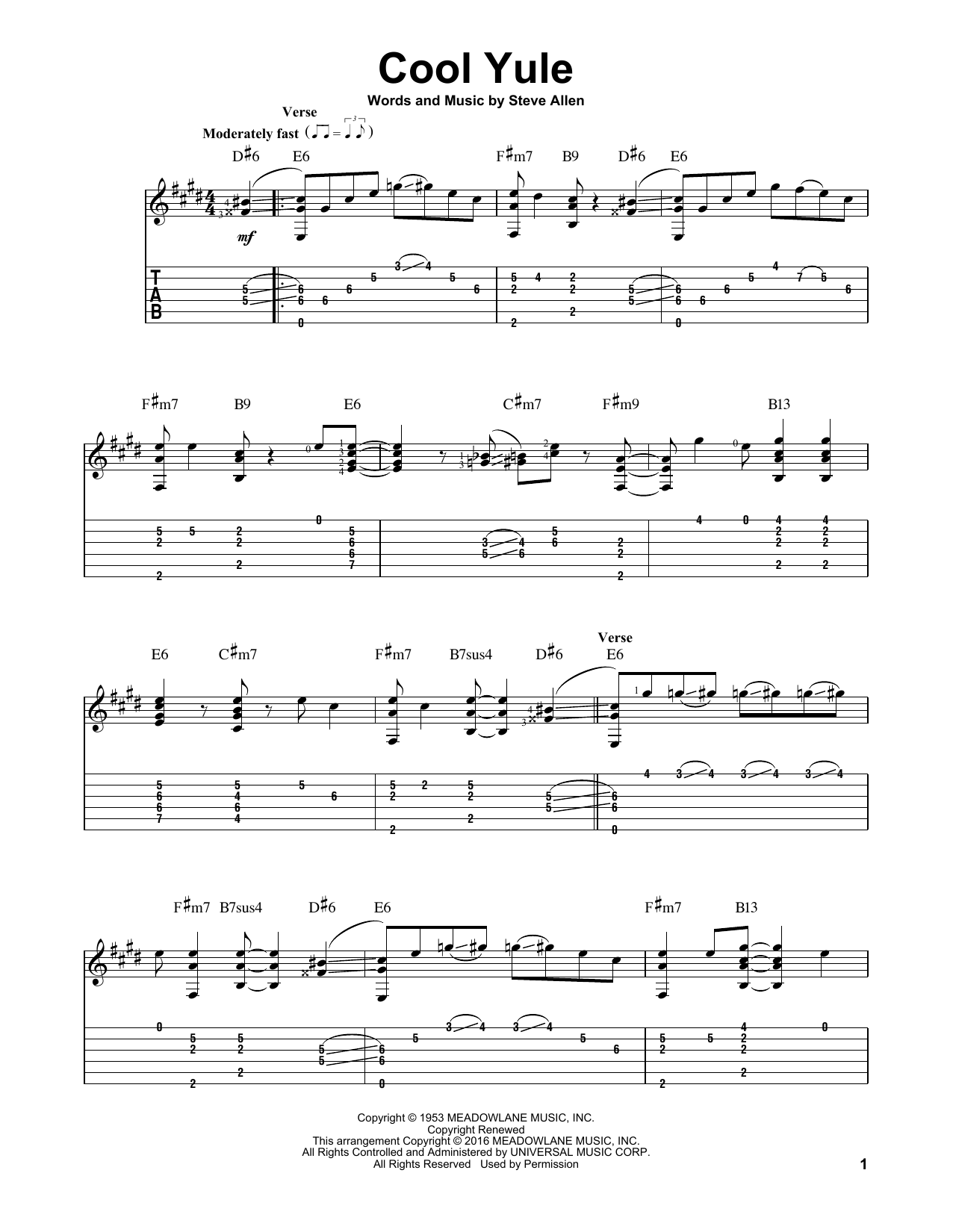 Louis Armstrong Cool Yule Sheet Music Notes & Chords for Guitar Tab - Download or Print PDF