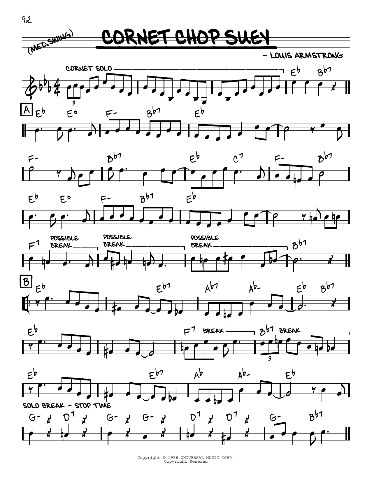 Louis Armstrong Cornet Chop Suey (arr. Robert Rawlins) Sheet Music Notes & Chords for Real Book – Melody, Lyrics & Chords - Download or Print PDF