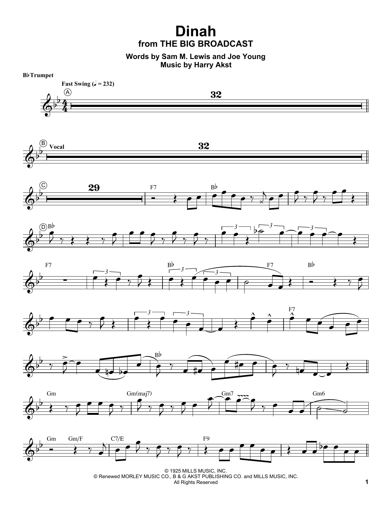 Louis Armstrong Dinah Sheet Music Notes & Chords for Trumpet Transcription - Download or Print PDF