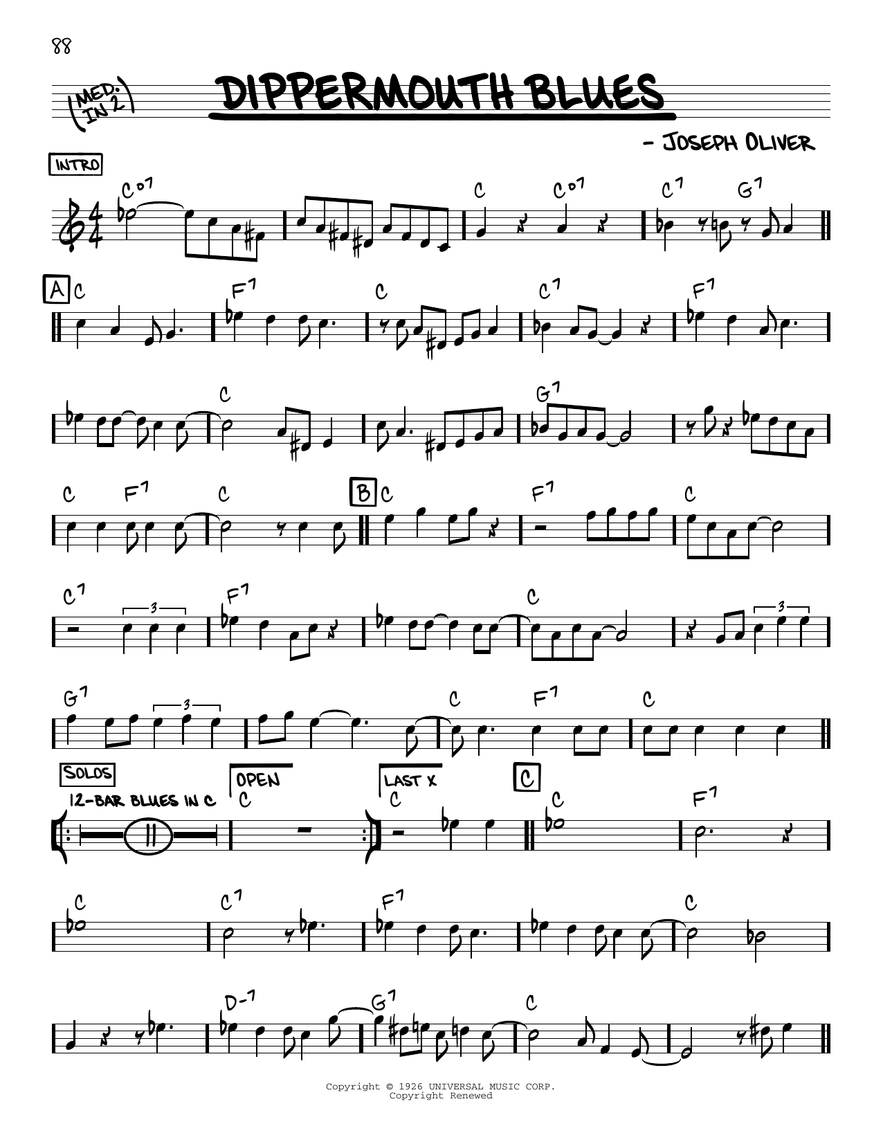 Louis Armstrong Dippermouth Blues Sheet Music Notes & Chords for Real Book – Melody, Lyrics & Chords - Download or Print PDF