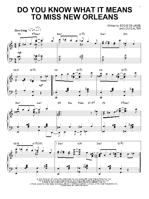 Louis Armstrong Do You Know What It Means To Miss New Orleans (arr. Brent Edstrom) Sheet Music Notes & Chords for Piano - Download or Print PDF