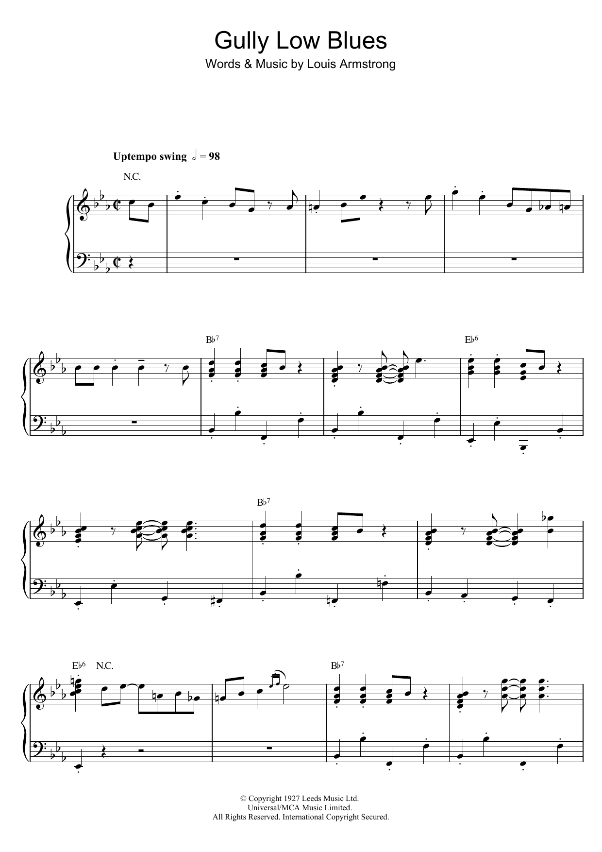 Louis Armstrong Gully Low Blues Sheet Music Notes & Chords for Trumpet Transcription - Download or Print PDF