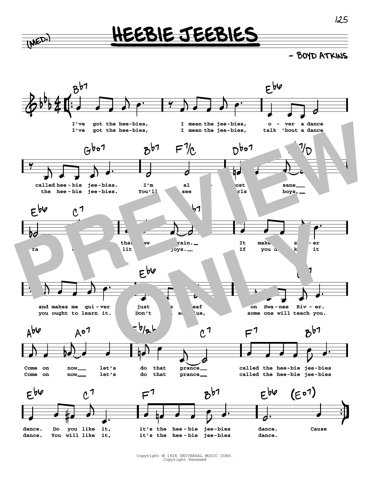 Louis Armstrong Heebie Jeebies (Low Voice) Sheet Music Notes & Chords for Real Book – Melody, Lyrics & Chords - Download or Print PDF