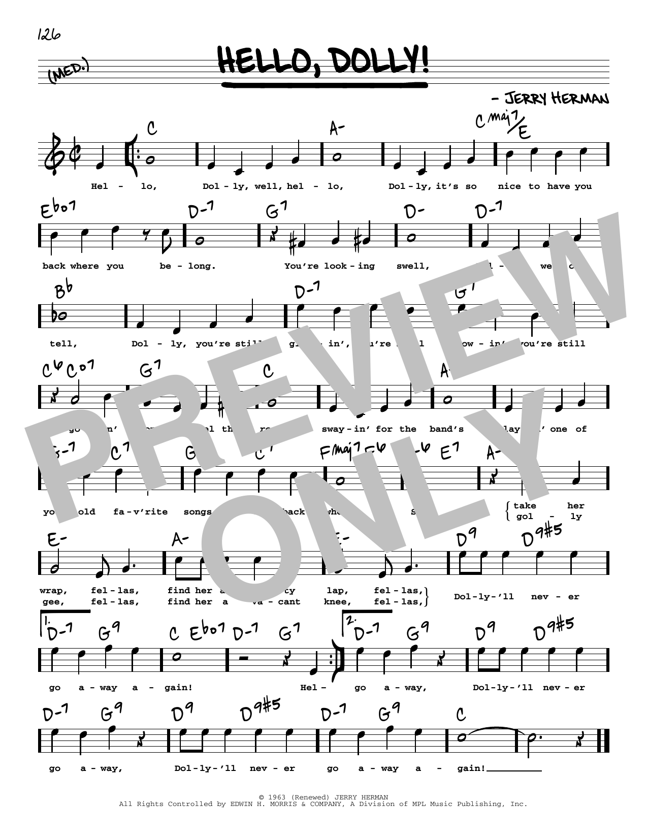 Louis Armstrong Hello, Dolly! (High Voice) Sheet Music Notes & Chords for Real Book – Melody, Lyrics & Chords - Download or Print PDF