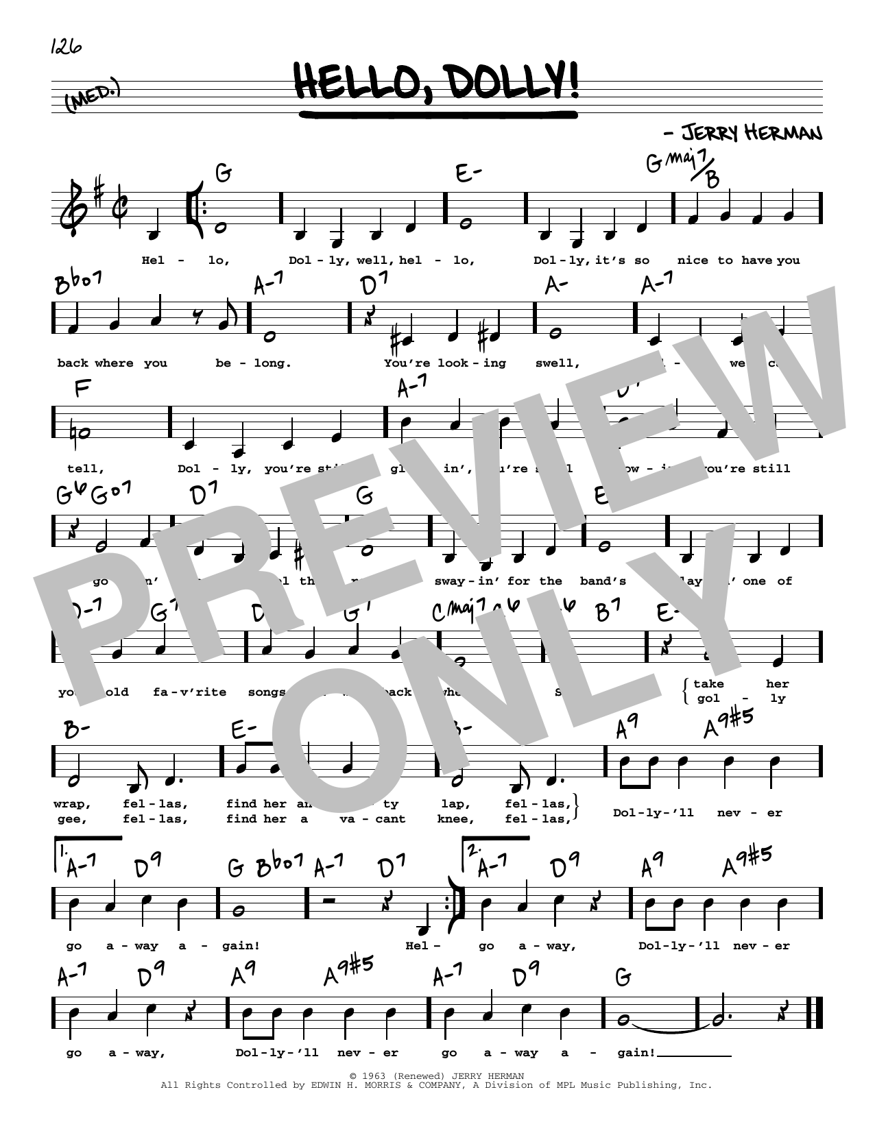 Louis Armstrong Hello, Dolly! (Low Voice) Sheet Music Notes & Chords for Real Book – Melody, Lyrics & Chords - Download or Print PDF