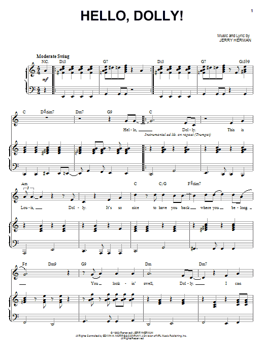 Louis Armstrong Hello, Dolly! Sheet Music Notes & Chords for Piano & Vocal - Download or Print PDF