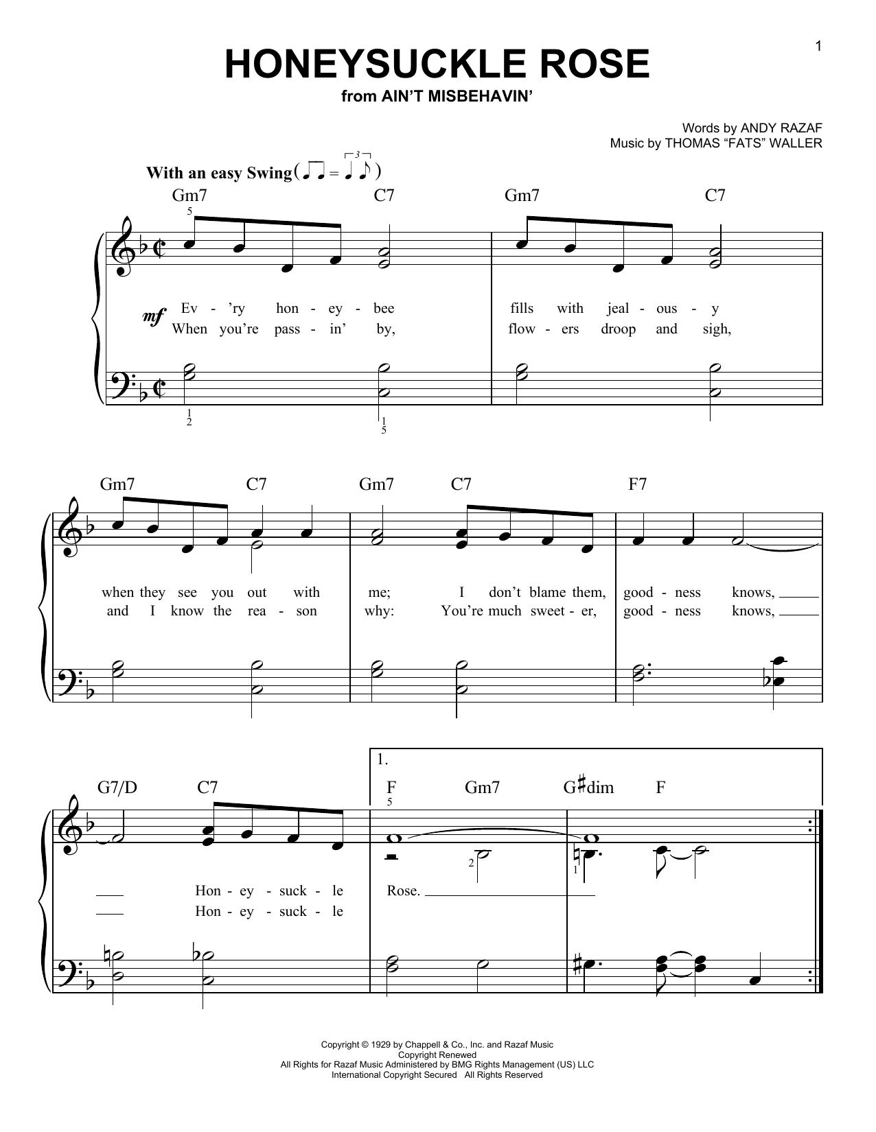 Louis Armstrong Honeysuckle Rose Sheet Music Notes & Chords for Easy Piano - Download or Print PDF