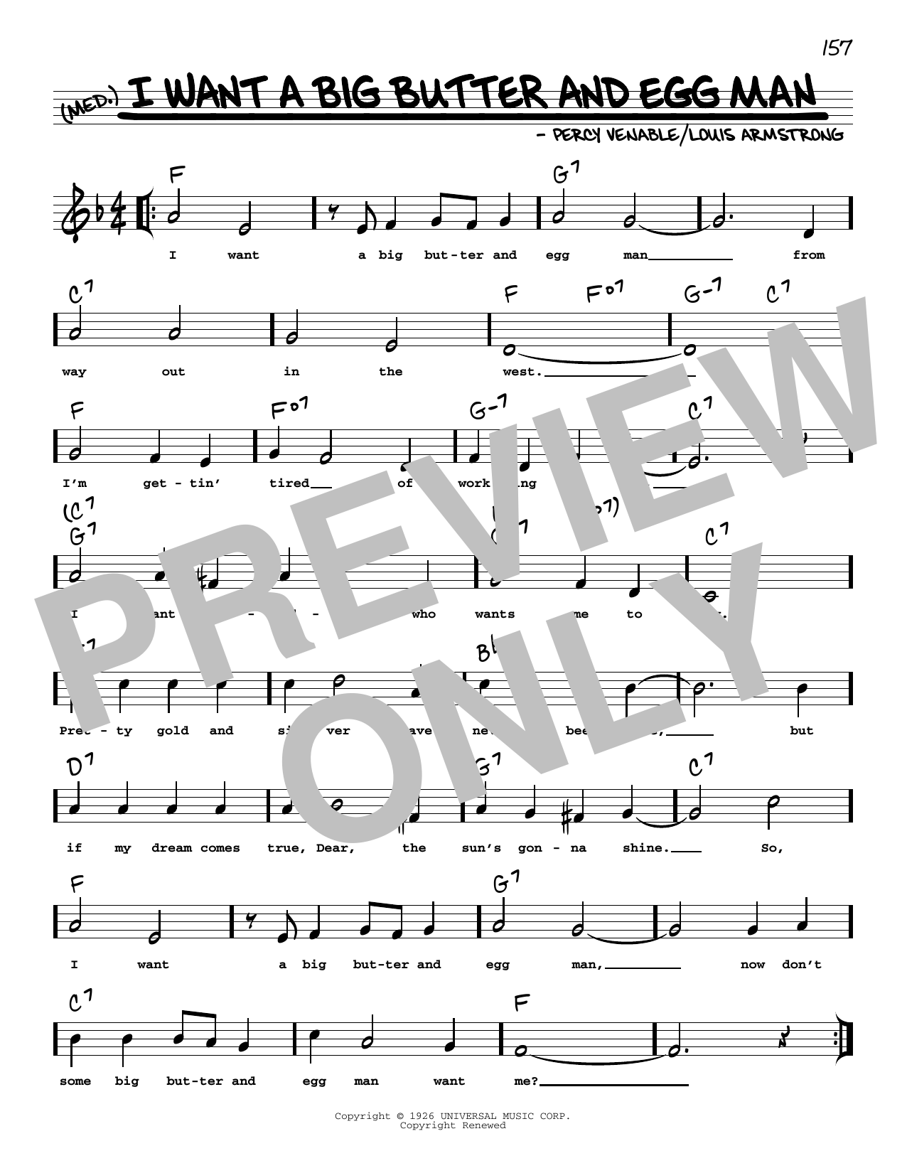 Louis Armstrong I Want A Big Butter And Egg Man (arr. Robert Rawlins) Sheet Music Notes & Chords for Real Book – Melody, Lyrics & Chords - Download or Print PDF