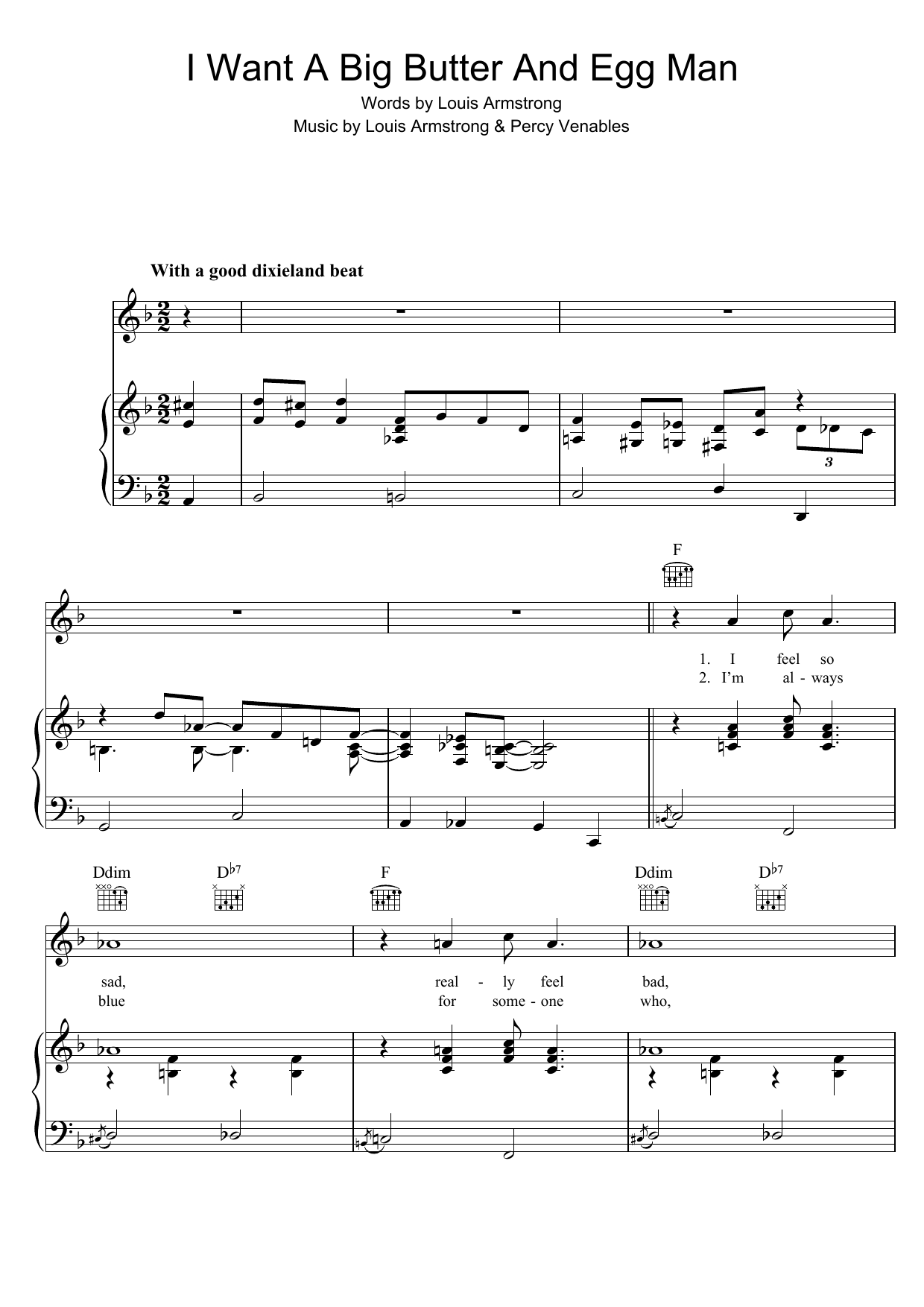 Louis Armstrong I Want A Big Butter And Egg Man Sheet Music Notes & Chords for Piano, Vocal & Guitar (Right-Hand Melody) - Download or Print PDF
