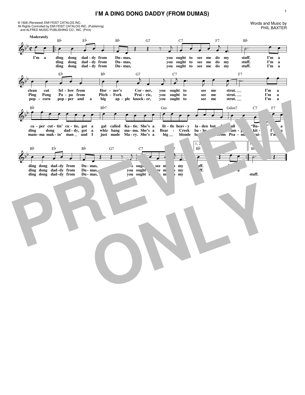 Louis Armstrong I'm A Ding Dong Daddy (From Dumas) Sheet Music Notes & Chords for Melody Line, Lyrics & Chords - Download or Print PDF