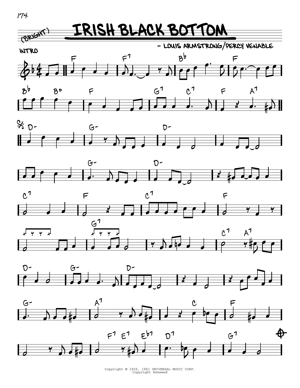 Louis Armstrong Irish Black Bottom (arr. Robert Rawlins) Sheet Music Notes & Chords for Real Book – Melody, Lyrics & Chords - Download or Print PDF