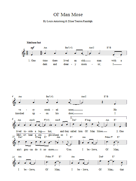 Louis Armstrong Ol Man Mose Sheet Music Notes & Chords for Melody Line, Lyrics & Chords - Download or Print PDF