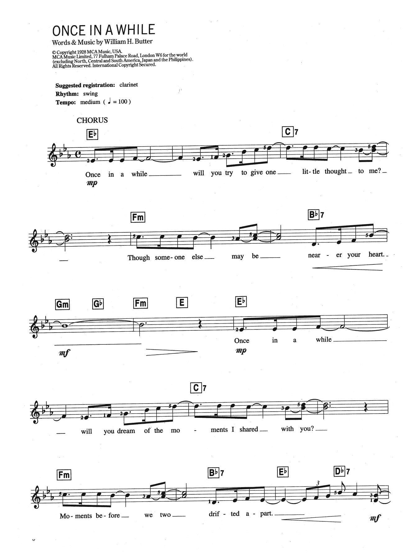 Louis Armstrong Once In A While Sheet Music Notes & Chords for Keyboard - Download or Print PDF