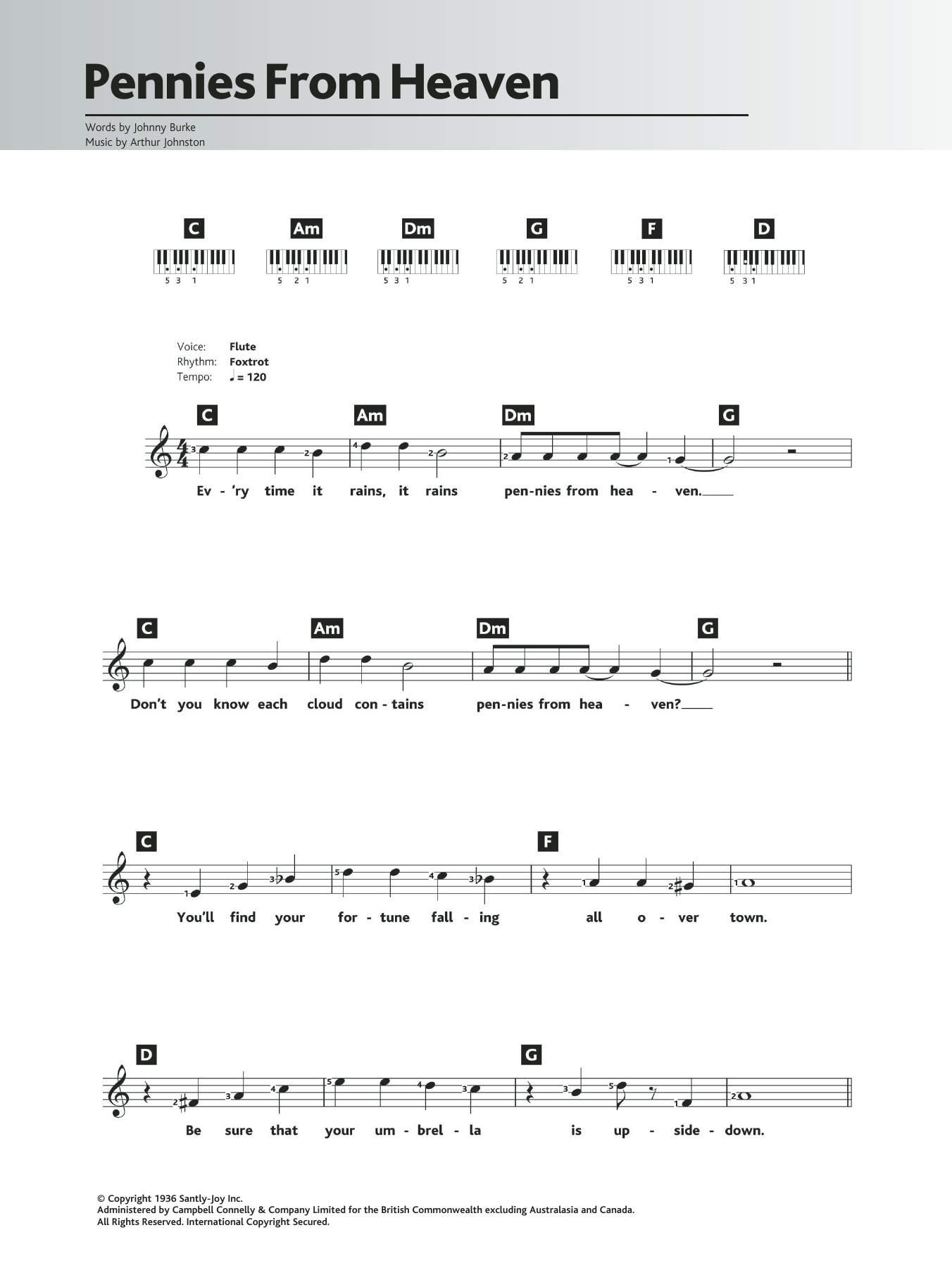 Louis Armstrong Pennies From Heaven Sheet Music Notes & Chords for Keyboard - Download or Print PDF