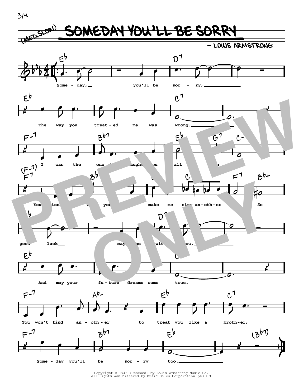 Louis Armstrong Someday You'll Be Sorry (arr. Robert Rawlins) Sheet Music Notes & Chords for Real Book – Melody, Lyrics & Chords - Download or Print PDF