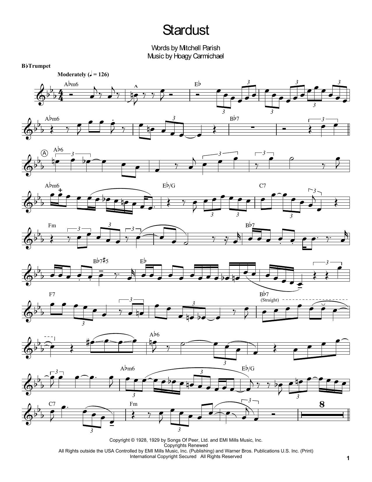 Louis Armstrong Stardust Sheet Music Notes & Chords for Alto Sax Transcription - Download or Print PDF