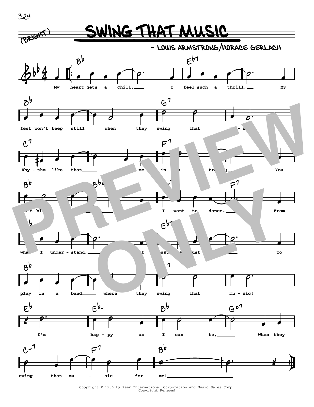 Louis Armstrong Swing That Music (arr. Robert Rawlins) Sheet Music Notes & Chords for Real Book – Melody, Lyrics & Chords - Download or Print PDF